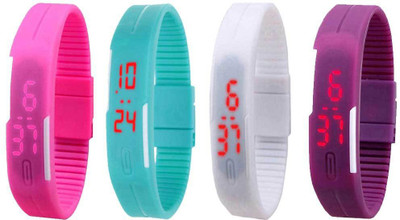 

NS18 Silicone Led Magnet Band Watch Combo of 4 Pink, Sky Blue, White And Purple Watch - For Couple