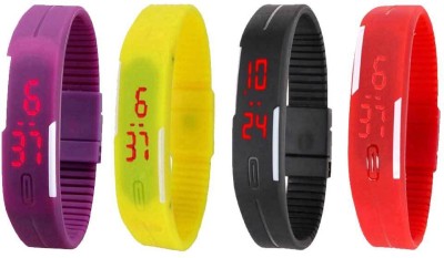 NS18 Silicone Led Magnet Band Watch Combo of 4 Purple, Yellow, Black And Red Digital Watch  - For Couple   Watches  (NS18)