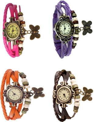 NS18 Vintage Butterfly Rakhi Combo of 4 Pink, Orange, Purple And Brown Analog Watch  - For Women   Watches  (NS18)