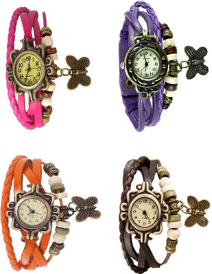 

Kissu Vintage Rakhi Combo of 4 Pink, Orange, Purple And Brown Watch - For Women