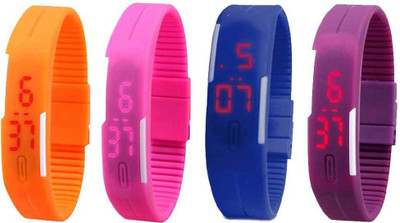 NS18 Silicone Led Magnet Band Watch Combo of 4 Orange, Pink, Blue And Purple Digital Watch  - For Couple   Watches  (NS18)