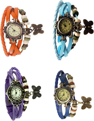 

NS18 Vintage Butterfly Rakhi Combo of 4 Orange, Purple, Sky Blue And Blue Watch - For Women
