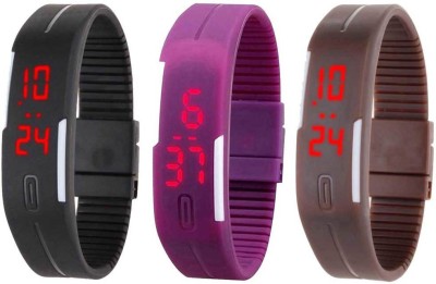 NS18 Silicone Led Magnet Band Combo of 3 Black, Purple And Brown Digital Watch  - For Boys & Girls   Watches  (NS18)
