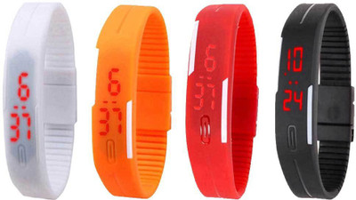 View NS18 Silicone Led Magnet Band Combo of 4 White, Orange, Red And Black Digital Watch  - For Boys & Girls Wrist Watches Price Online(NS18)