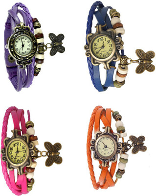 

NS18 Vintage Butterfly Rakhi Combo of 4 Purple, Pink, Blue And Orange Watch - For Women