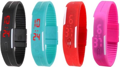 NS18 Silicone Led Magnet Band Watch Combo of 4 Black, Sky Blue, Red And Pink Digital Watch  - For Couple   Watches  (NS18)