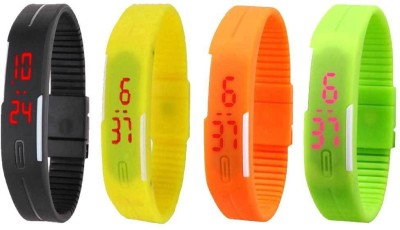 NS18 Silicone Led Magnet Band Combo of 4 Black, Yellow, Orange And Green Digital Watch  - For Boys & Girls   Watches  (NS18)
