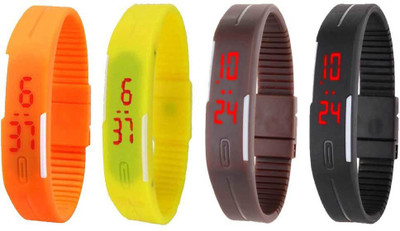 

NS18 Silicone Led Magnet Band Combo of 4 Orange, Yellow, Brown And Black Watch - For Boys & Girls