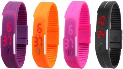 NS18 Silicone Led Magnet Band Combo of 4 Purple, Orange, Pink And Black Digital Watch  - For Boys & Girls   Watches  (NS18)
