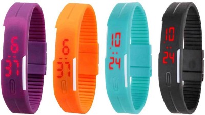 NS18 Silicone Led Magnet Band Combo of 4 Purple, Orange, Sky Blue And Black Digital Watch  - For Boys & Girls   Watches  (NS18)