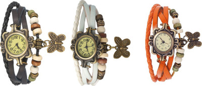 

Kissu Vintage Rakhi Watch Combo of 3 Black, White And Orange Watch - For Women