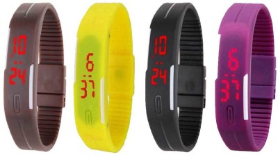 NS18 Silicone Led Magnet Band Watch Combo of 4 Brown, Yellow, Black And Purple Digital Watch  - For Couple   Watches  (NS18)