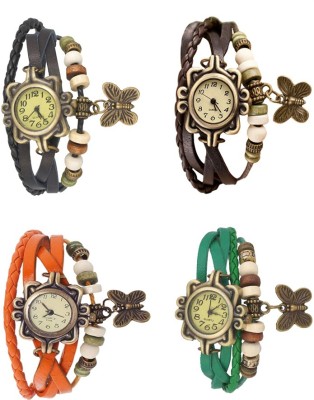NS18 Vintage Butterfly Rakhi Combo of 4 Black, Orange, Brown And Green Analog Watch  - For Women   Watches  (NS18)