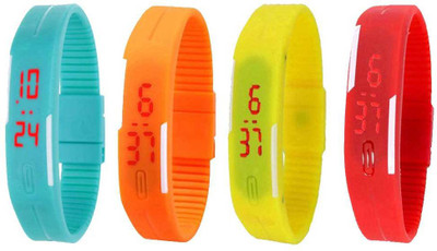 

NS18 Silicone Led Magnet Band Watch Combo of 4 Sky Blue, Orange, Yellow And Red Watch - For Couple