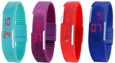 NS18 Silicone Led Magnet Band Combo of 4 Sky Blue, Purple, Red And Blue Digital Watch  - For Boys & Girls   Watches  (NS18)