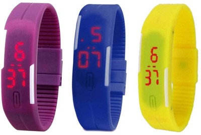 NS18 Silicone Led Magnet Band Combo of 3 Purple, Blue And Yellow Digital Watch  - For Boys & Girls   Watches  (NS18)