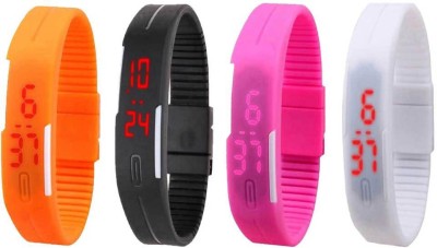NS18 Silicone Led Magnet Band Combo of 4 Orange, Black, Pink And White Digital Watch  - For Boys & Girls   Watches  (NS18)