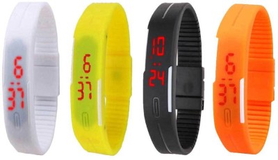 NS18 Silicone Led Magnet Band Combo of 4 White, Yellow, Black And Orange Digital Watch  - For Boys & Girls   Watches  (NS18)