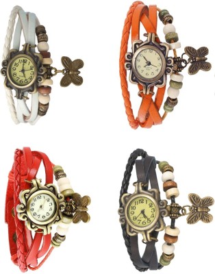 NS18 Vintage Butterfly Rakhi Combo of 4 White, Red, Orange And Black Analog Watch  - For Women   Watches  (NS18)