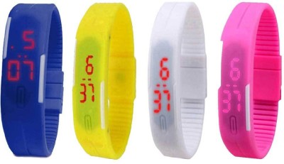 NS18 Silicone Led Magnet Band Watch Combo of 4 Blue, Yellow, White And Pink Digital Watch  - For Couple   Watches  (NS18)