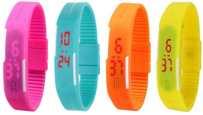 NS18 Silicone Led Magnet Band Combo of 4 Pink, Sky Blue, Orange And Yellow Digital Watch  - For Boys & Girls   Watches  (NS18)