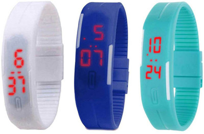 NS18 Silicone Led Magnet Band Combo of 3 White, Blue And Sky Blue Watch - For Boys & Girls
