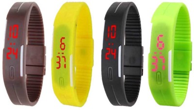 NS18 Silicone Led Magnet Band Combo of 4 Brown, Yellow, Black And Green Digital Watch  - For Boys & Girls   Watches  (NS18)