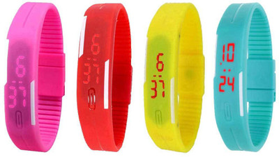 

NS18 Silicone Led Magnet Band Watch Combo of 4 Pink, Red, Yellow And Sky Blue Watch - For Couple
