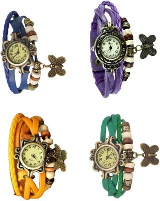 NS18 Vintage Butterfly Rakhi Combo of 4 Blue, Yellow, Purple And Green Analog Watch  - For Women   Watches  (NS18)
