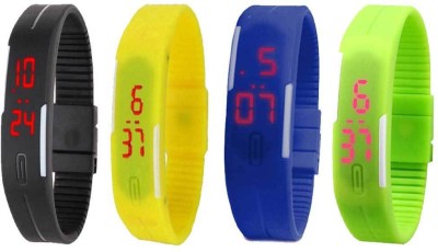 NS18 Silicone Led Magnet Band Combo of 4 Black, Yellow, Blue And Green Digital Watch  - For Boys & Girls   Watches  (NS18)