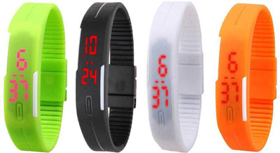 

Kissu Led Magnet Band Combo of 4 Green, Black, White And Orange Watch - For Men & Women