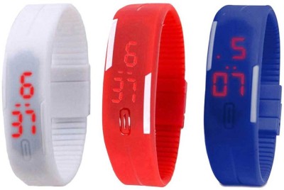 NS18 Silicone Led Magnet Band Combo of 3 White, Red And Blue Digital Watch  - For Boys & Girls   Watches  (NS18)