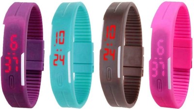 NS18 Silicone Led Magnet Band Combo of 4 Purple, Sky Blue, Brown And Pink Digital Watch  - For Boys & Girls   Watches  (NS18)