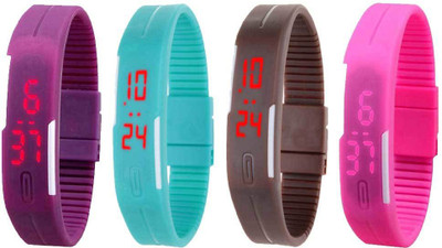 

Kissu Led Magnet Band Combo of 4 Purple, Sky Blue, Brown And Pink Watch - For Men & Women
