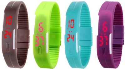 NS18 Silicone Led Magnet Band Watch Combo of 4 Brown, Green, Sky Blue And Purple Digital Watch  - For Couple   Watches  (NS18)
