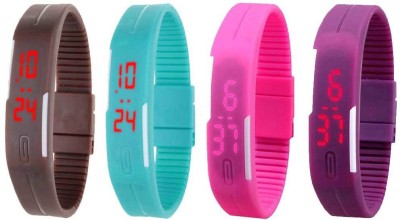 NS18 Silicone Led Magnet Band Watch Combo of 4 Brown, Sky Blue, Pink And Purple Digital Watch  - For Couple   Watches  (NS18)