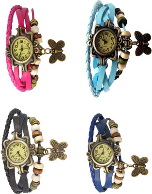 View NS18 Vintage Butterfly Rakhi Combo of 4 Pink, Black, Sky Blue And Blue Analog Watch  - For Women Wrist Watches Price Online(NS18)