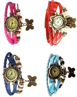 NS18 Vintage Butterfly Rakhi Combo of 4 Pink, Blue, Red And Sky Blue Analog Watch  - For Women   Watches  (NS18)