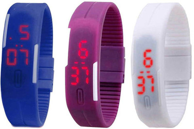 

NS18 Silicone Led Magnet Band Combo of 3 Blue, Purple And White Watch - For Boys & Girls