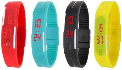NS18 Silicone Led Magnet Band Combo of 4 Red, Sky Blue, Black And Yellow Digital Watch  - For Boys & Girls   Watches  (NS18)