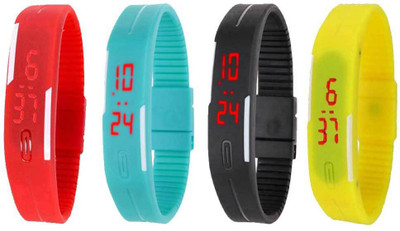 

NS18 Silicone Led Magnet Band Combo of 4 Red, Sky Blue, Black And Yellow Watch - For Boys & Girls