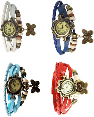 

NS18 Vintage Butterfly Rakhi Combo of 4 White, Sky Blue, Blue And Red Watch - For Women