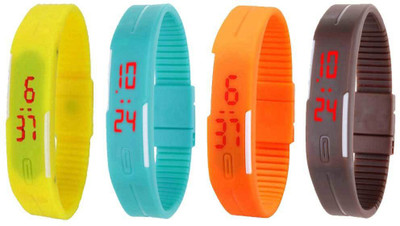 

Kissu Led Magnet Band Combo of 4 Yellow, Sky Blue, Orange And Brown Watch - For Men & Women