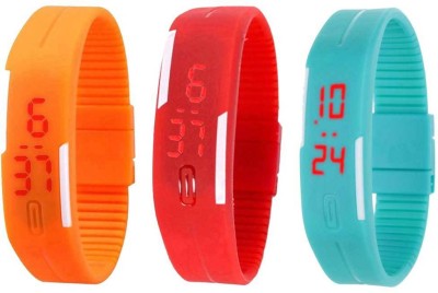 NS18 Silicone Led Magnet Band Combo of 3 Orange, Red And Sky Blue Digital Watch  - For Boys & Girls   Watches  (NS18)