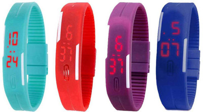NS18 Silicone Led Magnet Band Combo of 4 Sky Blue, Red, Purple And Blue Watch - For Boys & Girls