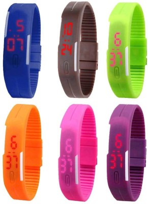 NS18 Silicone Led Magnet Band Combo of 6 Blue, Brown, Green, Orange, Pink And Purple Digital Watch  - For Boys & Girls   Watches  (NS18)