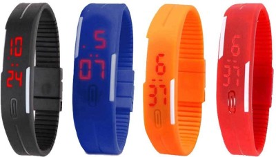 NS18 Silicone Led Magnet Band Watch Combo of 4 Black, Blue, Orange And Red Digital Watch  - For Couple   Watches  (NS18)