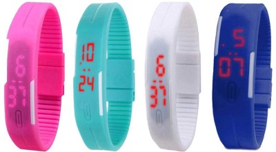 NS18 Silicone Led Magnet Band Combo of 4 Pink, Sky Blue, White And Blue Digital Watch  - For Boys & Girls   Watches  (NS18)