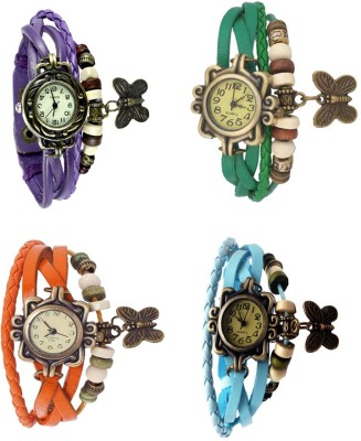 NS18 Vintage Butterfly Rakhi Combo of 4 Purple, Orange, Green And Sky Blue Analog Watch  - For Women   Watches  (NS18)