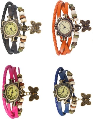 NS18 Vintage Butterfly Rakhi Combo of 4 Black, Pink, Orange And Blue Analog Watch  - For Women   Watches  (NS18)